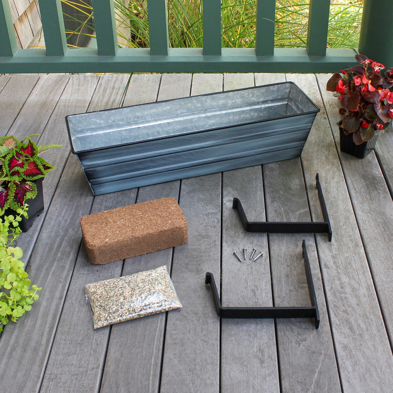 Achla Bloom Box Garden Growing Kit Small Nantucket Blue | Galvanized Steel and Wrought Iron | Deck, Porch & Balcony Wall-Mounted | Model C08NB-WM-GK