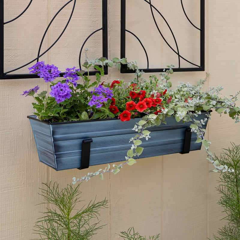 Achla Bloom Box Garden Growing Kit Small Nantucket Blue | Galvanized Steel and Wrought Iron | Deck, Porch & Balcony Wall-Mounted | Model C08NB-WM-GK