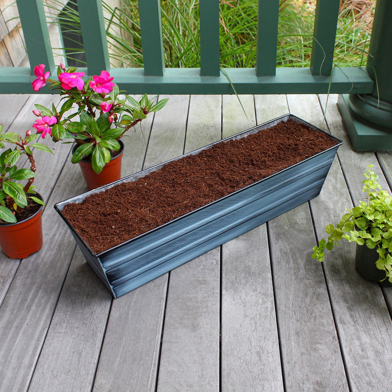 Achla Bloom Box Garden Growing Kit Small Nantucket Blue | Galvanized Steel and Wrought Iron | Deck, Porch & Balcony Wall-Mounted | Model C08NB-WM-GK