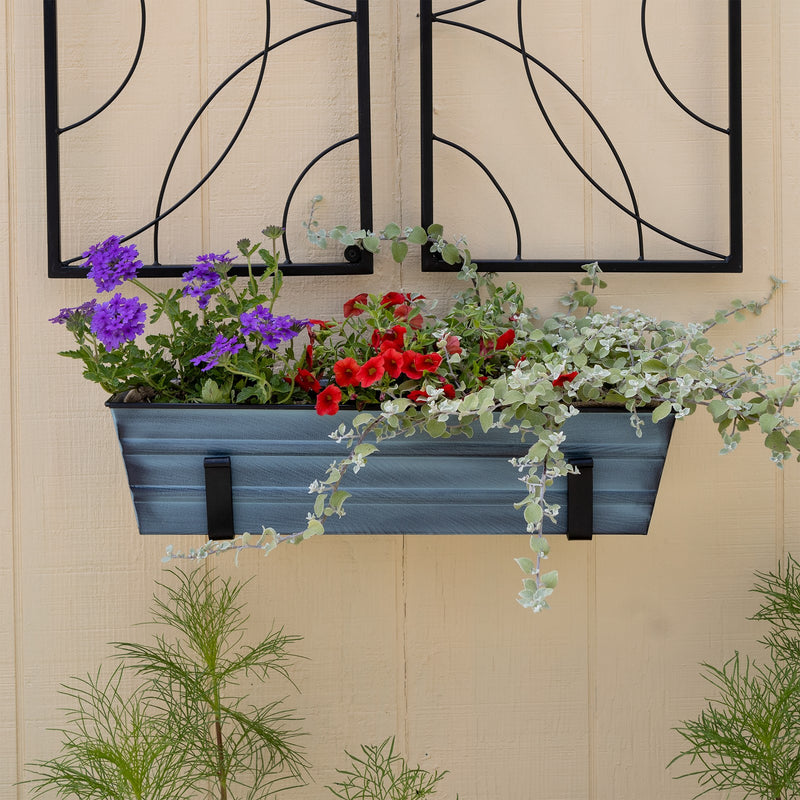 Achla Bloom Box Garden Growing Kit Small Nantucket Blue | Galvanized Steel and Wrought Iron | Deck, Porch & Balcony Wall-Mounted | Model C08NB-WM-GK