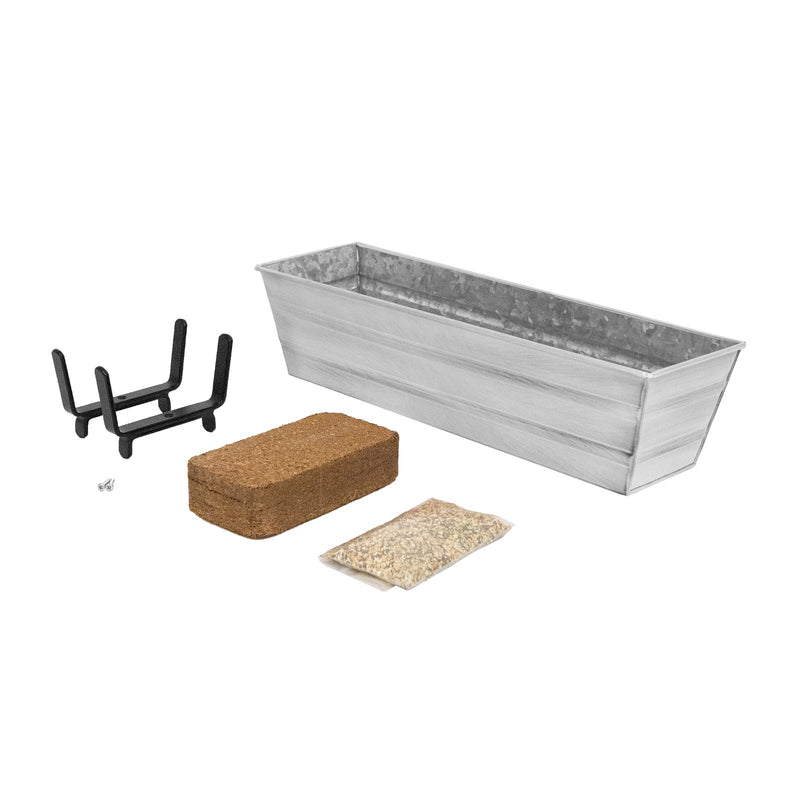 Achla Bloom Box Garden Growing Kit Small White | Galvanized Steel & Wrought Iron | Deck & Balcony Container | Model C08W-K4-GK