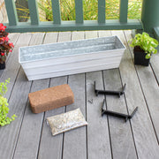 Achla Bloom Box Garden Growing Kit Small White with 2x4 Railing Brackets | Galvanized Steel & Wrought Iron | Deck & Balcony Container | Model C08W-K4-GK