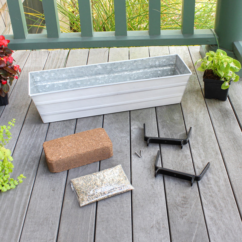 Achla Bloom Box Garden Growing Kit Small White | Galvanized Steel & Wrought Iron | Deck & Balcony Container | Model C08W-K4-GK