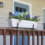Achla Bloom Box Garden Growing Kit Small White with 2x4 Railing Brackets | Galvanized Steel & Wrought Iron | Deck & Balcony Container | Model C08W-K4-GK
