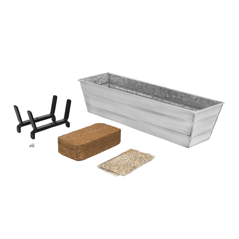 Achla Bloom Box Garden Growing Kit Small White with 2x6 Railing Brackets | Galvanized Steel & Wrought Iron | Deck & Balcony Container | Model C08W-K6-GK