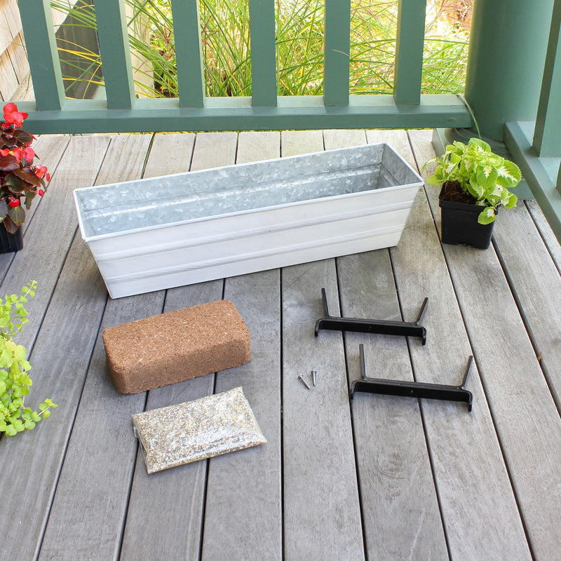 Achla Bloom Box Garden Growing Kit Small White 22in | Galvanized Steel & Wrought Iron | Deck & Balcony Container | Model C08W-K6-GK