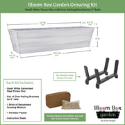 Achla Bloom Box Garden Growing Kit Small White with 2x6 Railing Brackets | Galvanized Steel & Wrought Iron | Deck & Balcony Container | Model C08W-K6-GK
