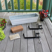 Achla Bloom Box Small White Garden Growing Kit | Galvanized Steel with Clamp-On Brackets | Deck & Railing Container Garden | 22 x 8 x 8 | Model C08W-RM-GK