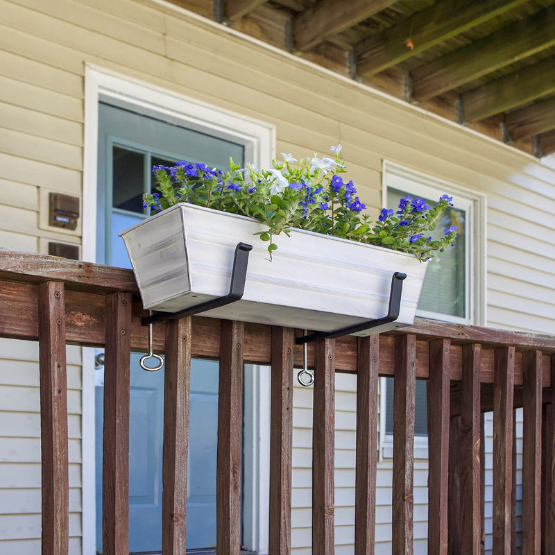 Achla Bloom Box Small White Garden Growing Kit | Galvanized Steel with Clamp-On Brackets | Deck & Railing Container Garden | Model C08W-RM-GK