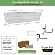 Achla Bloom Box Small White Garden Growing Kit | Galvanized Steel with Clamp-On Brackets | Deck & Railing Container Garden | 22 x 8 x 8 | Model C08W-RM-GK