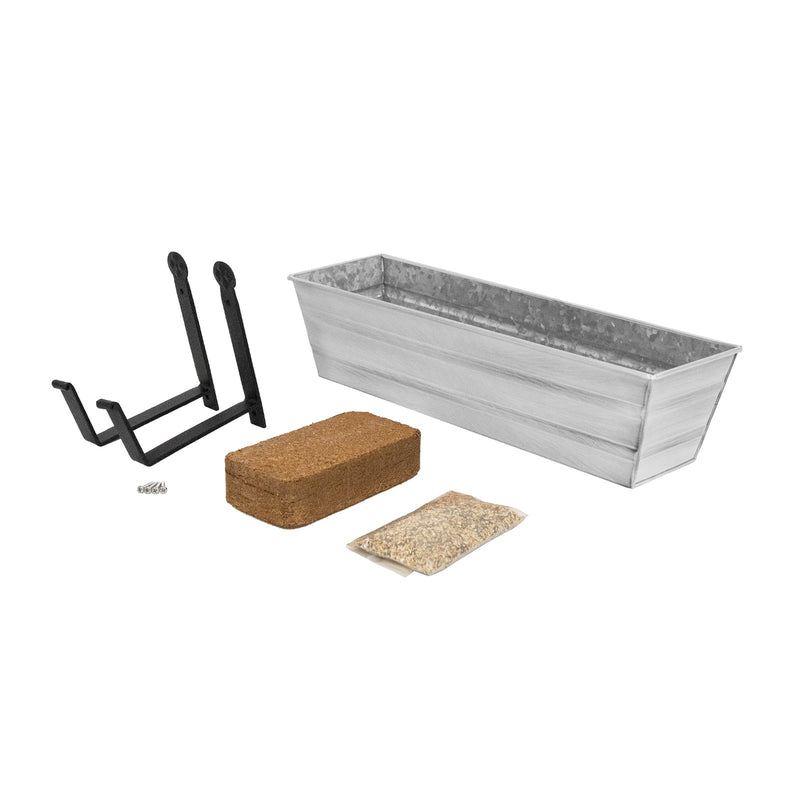 Achla Bloom Box Small White Garden Growing Kit | Galvanized Steel with Wall Brackets | Balcony & Deck Container Garden | Model C08W-WM-GK