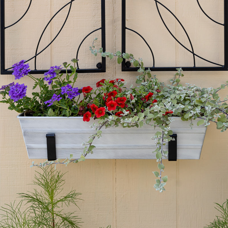 Achla Bloom Box Small White Garden Growing Kit | Galvanized Steel with Wall Brackets | Balcony & Deck Container Garden | Model C08W-WM-GK