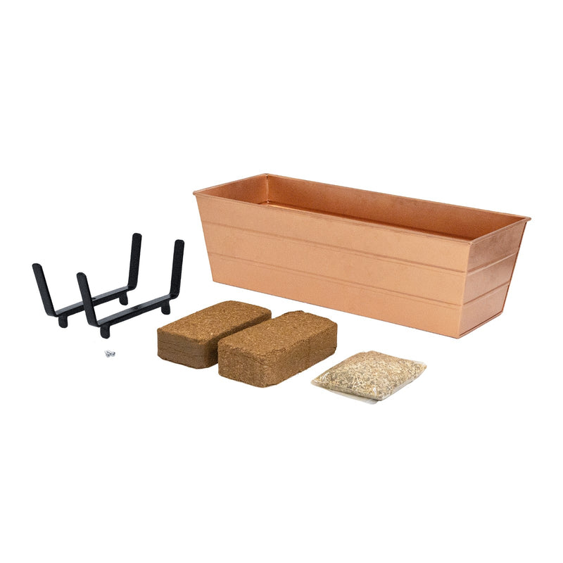 Achla Bloom Box Medium Copper Garden Growing Kit | Galvanized Steel Planter with Wrought Iron Brackets | Deck & Balcony Railing | Model C20C-K6-GK2