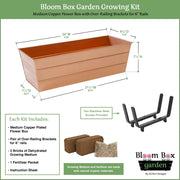 Achla Bloom Box Garden Growing Kit, Medium Copper with Brackets | Galvanized Steel Planter for 2x6 Railings | Deck & Balcony Container | Model C20C-K6-GK2