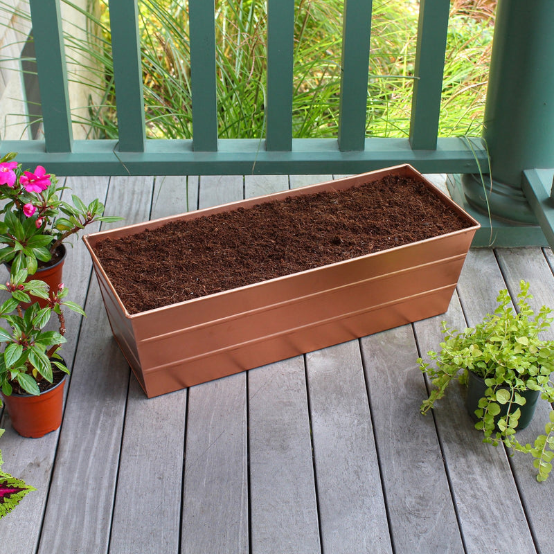 Achla Bloom Box Medium Copper Garden Growing Kit | Galvanized Steel Planter with Wrought Iron Brackets | Deck & Balcony Railing | Model C20C-K6-GK2