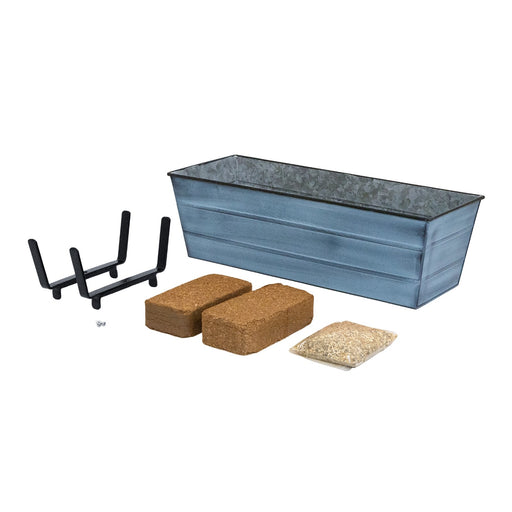 Achla Bloom Box Garden Growing Kit Medium Blue | Galvanized Steel with Blue Patina Finish | Deck Railing Planter for 2x6 Rails | 24 | Model C20NB-K6-GK2