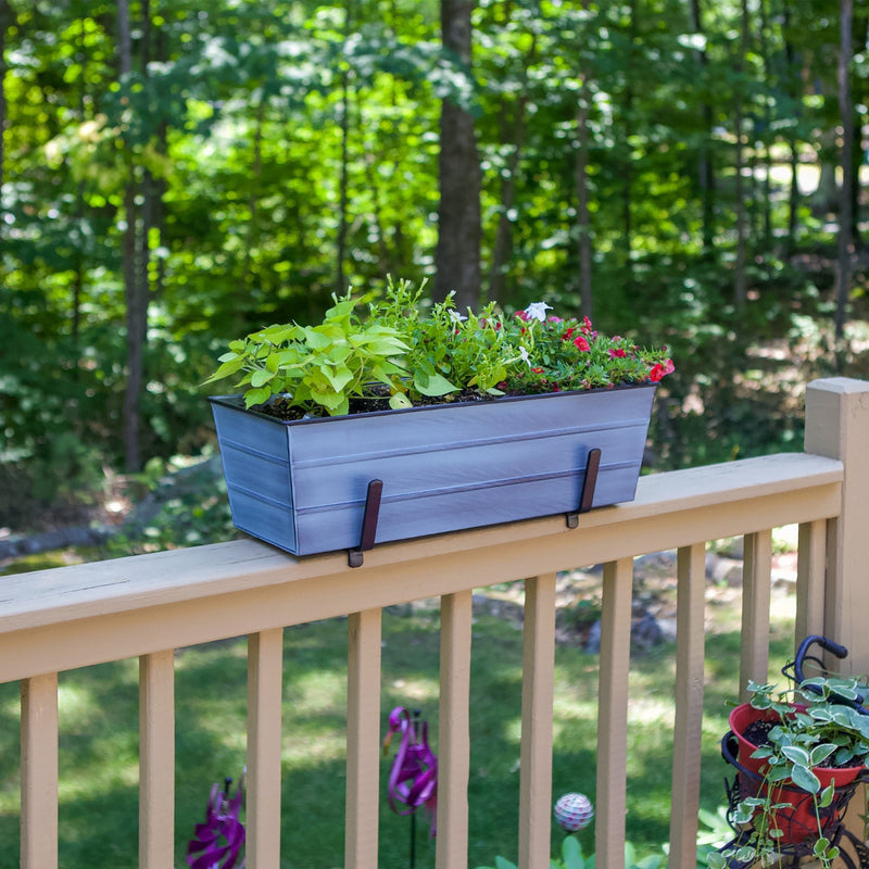 Achla Bloom Box Garden Growing Kit Medium Blue | Galvanized Steel and Wrought Iron | Deck Railing Planter for 2x6 Rails | Model C20NB-K6-GK2
