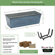 Achla Bloom Box Garden Growing Kit Medium Blue | Galvanized Steel with Blue Patina Finish | Deck Railing Planter for 2x6 Rails | 24 | Model C20NB-K6-GK2