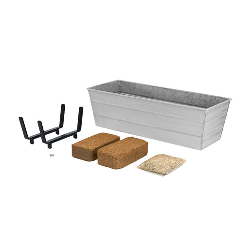 Achla Bloom Box Garden Growing Kit, Medium White | Galvanized Steel and Wrought Iron | Deck & Balcony Container Garden | 24 x 9.5 | Model C20W-K6-GK2