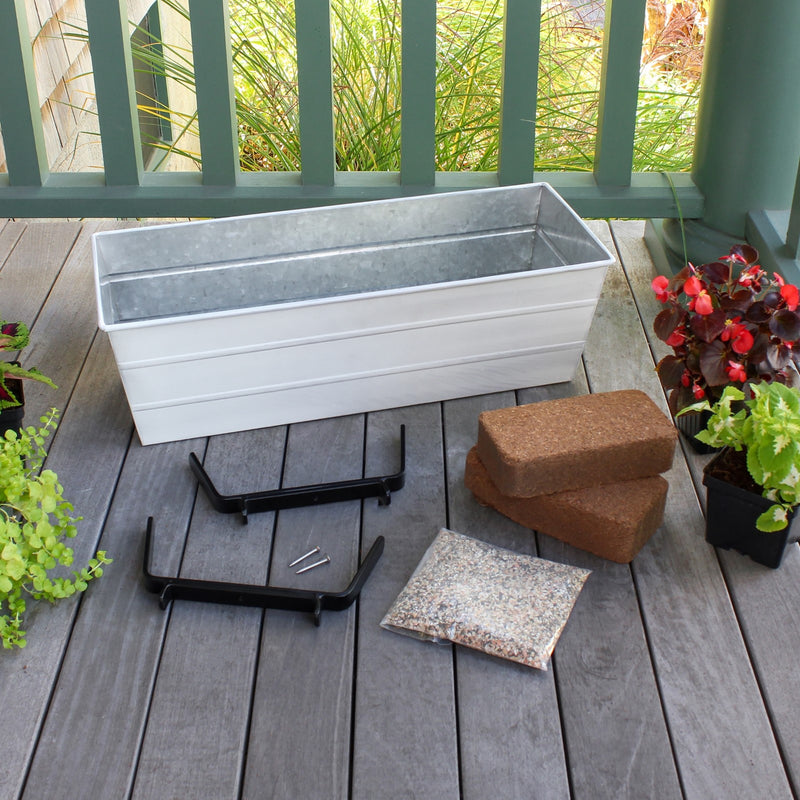 Achla Bloom Box Medium White | Galvanized Steel and Wrought Iron | Deck & Balcony Container Garden | 24 x 9.5 x 8.75 in | Model C20W-K6-GK2