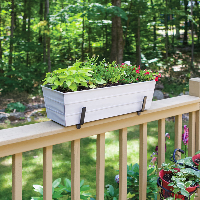 Achla Bloom Box Medium White | Galvanized Steel and Wrought Iron | Deck & Balcony Container Garden | 24 x 9.5 x 8.75 in | Model C20W-K6-GK2