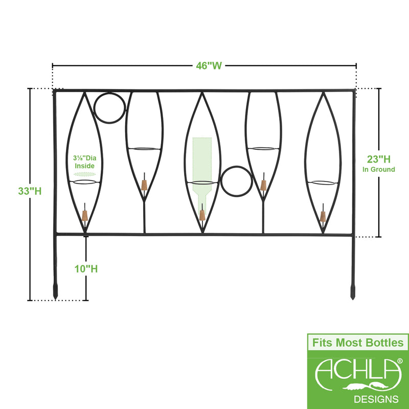 Achla Vinifera Fence Sections Pack of 2 | Wrought Iron Black Powdercoat | Outdoor Garden Border & Bottle Display | 46 x 33 in | Model DFS-48-2