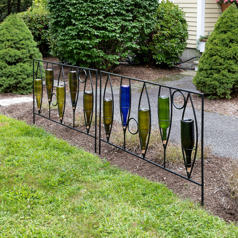 Achla Vinifera Fence Sections Pack of 2 | Wrought Iron Black Powdercoat | Outdoor Garden Border & Bottle Display | 46 x 33 in | Model DFS-48-2