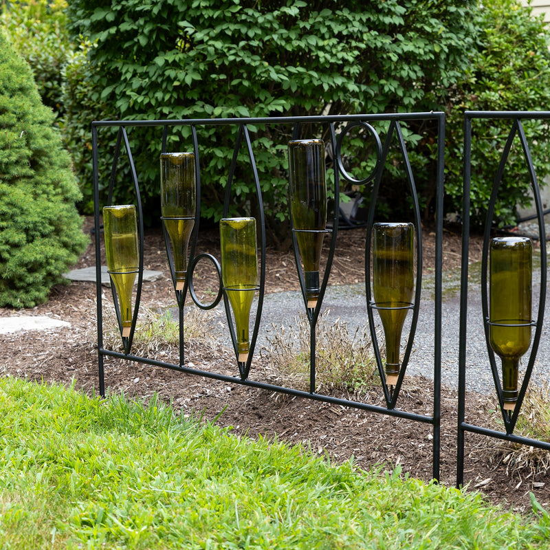 Achla Vinifera Fence Sections Pack of 2 | Wrought Iron Black Powdercoat | Outdoor Garden Border & Bottle Display | 46 x 33 in | Model DFS-48-2
