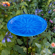 Achla Delphinium Lolly Birdbath with Stake | Solid Brass Enameled Bowl and Wrought Iron Stake | Garden Birdbath for Yard & Lawn | 12 | Model EBB-02BL-S