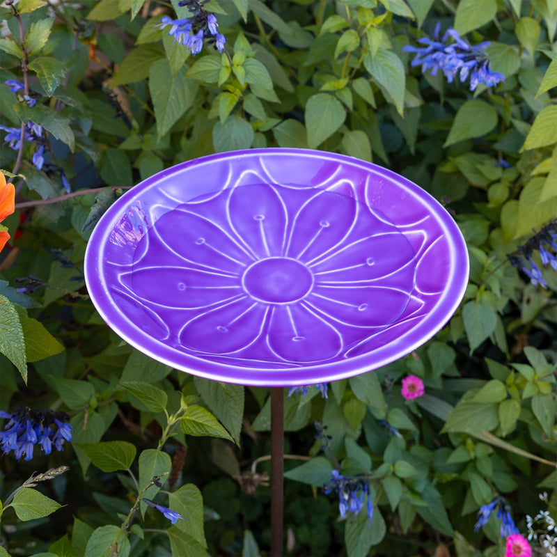 Achla Lilac Lolly Birdbath with Stake | Solid Brass Enameled Bowl and Wrought Iron Stake | Garden Birdbath for Yard & Lawn | 12 x 12 | Model EBB-02LP-S