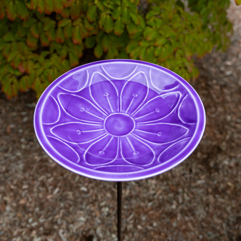 Achla Lilac Lolly Birdbath with Stake | Solid Brass Enameled Bowl and Wrought Iron Stake | Garden Birdbath for Yard & Lawn | 12 x 12 | Model EBB-02LP-S