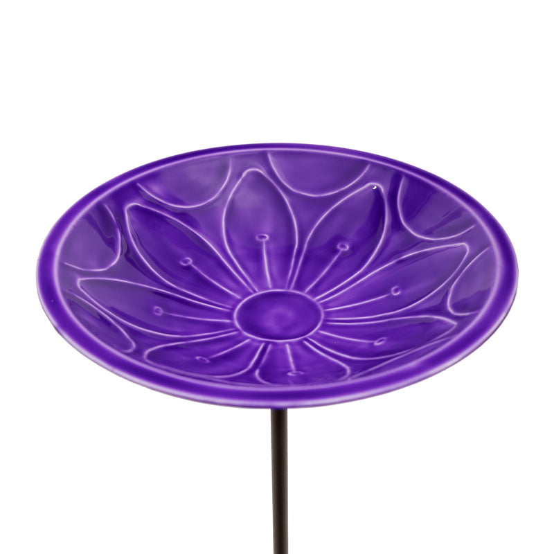 Achla Lilac Lolly Birdbath with Stake | Solid Brass Enameled Bowl and Wrought Iron Stake | Garden Birdbath for Yard & Lawn | 12 x 12 | Model EBB-02LP-S