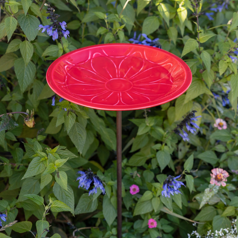 Achla Petunia Lolly 12in Birdbath with Stake | Petunia Pink Glass Enamel on Brass and Wrought Iron | Garden & Patio Bird Bath | Model EBB-02P-S