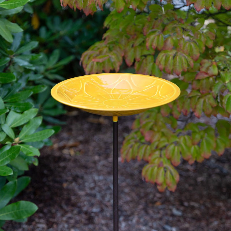 Achla Sunflower Lolly 12in Birdbath with Stake | Sunflower Yellow Glass Enamel on Brass and Wrought Iron | Garden & Patio Bird Bath | 12 | Model EBB-02Y-S