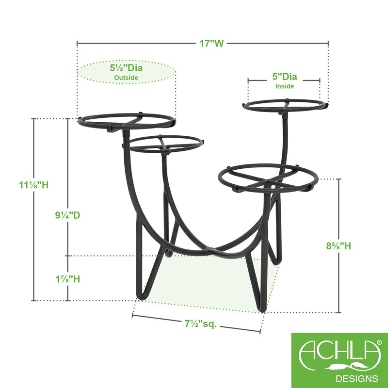 Achla Frida IV Plant Stand | Mid-Century Wrought Iron Black | Tabletop Display for Four Small Pots | 17.5 x 17.5 x 11.25 in | Model FC-08