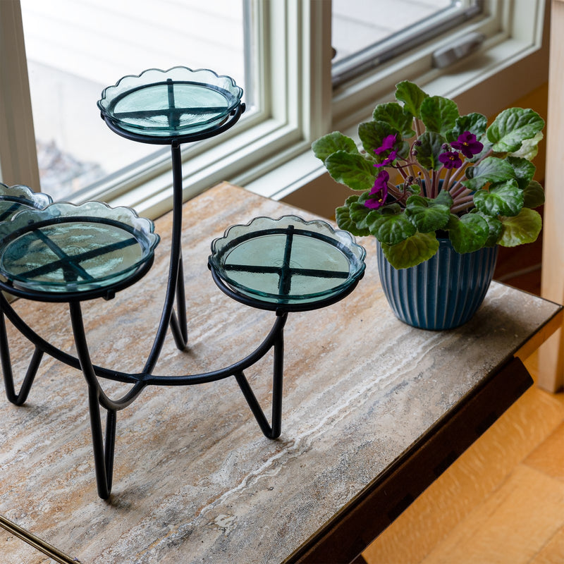 Achla Frida IV Plant Stand | Mid-Century Wrought Iron Black | Tabletop Display for Four Small Pots | 17.5 x 17.5 x 11.25 in | Model FC-08