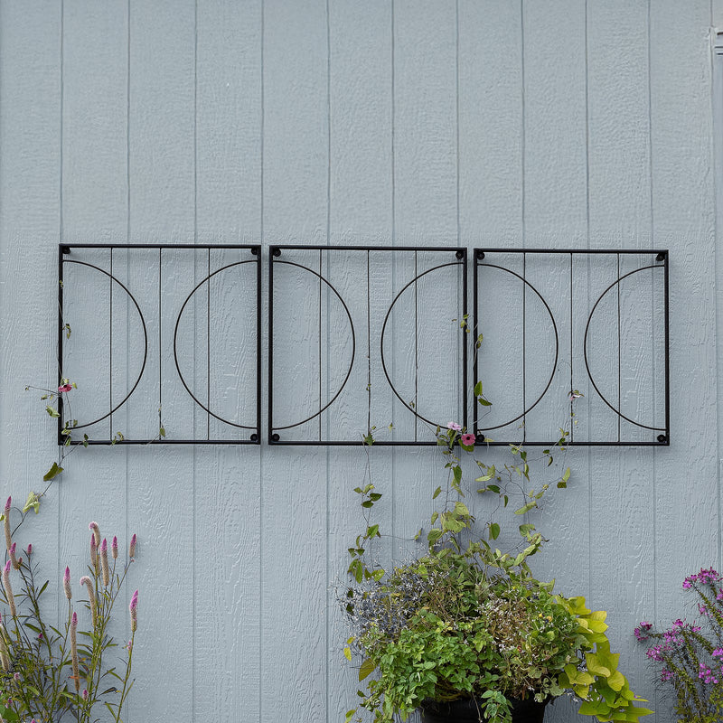 Achla Quilt Block-Circles Wall Trellis Panels (Set of 3) | Wrought Iron Black | Garden Wall & Fence Climbing Plant Support | Model FT-52C