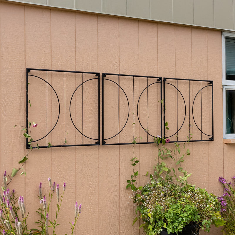 Achla Quilt Block-Circles Wall Trellis Panels (Set of 3) | Wrought Iron Black | Garden Wall & Fence Climbing Plant Support | Model FT-52C
