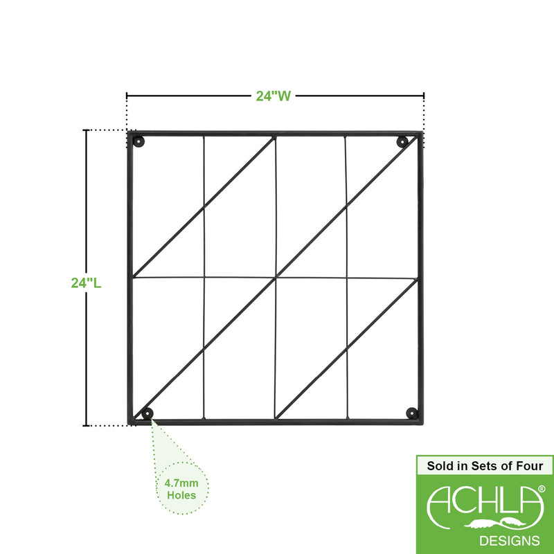 Achla Quilt Block-Diagonals Wall Trellis Panels (4 panels) | Black Wrought Iron | Garden Wall & Fence Decor | 49 x 49 in Overall, 24 in | Model FT-52Z