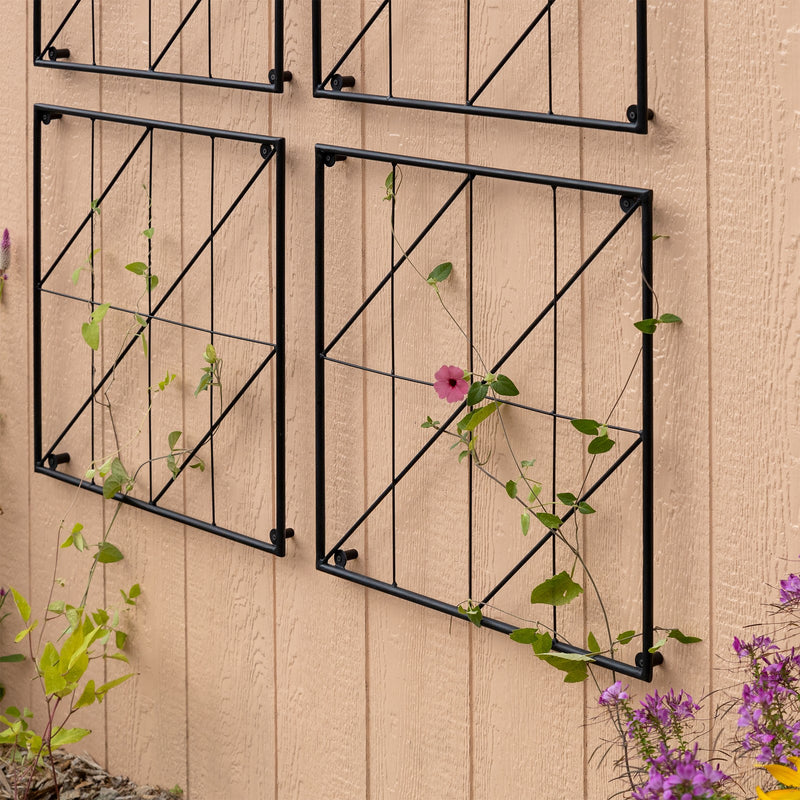Achla Quilt Block-Diagonals Wall Trellis Panels (4 panels) | Black Wrought Iron | Garden Wall & Fence Decor | 49 x 49 in Overall, 24 in | Model FT-52Z