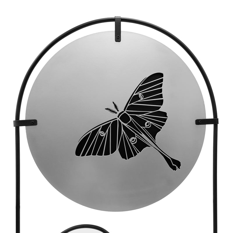 Achla Luna Trellis | Silver & Black Wrought Iron | Pollinator & Gothic Garden Accent | 21 x 82 x 2 in, Free-Standing | Model FT-67