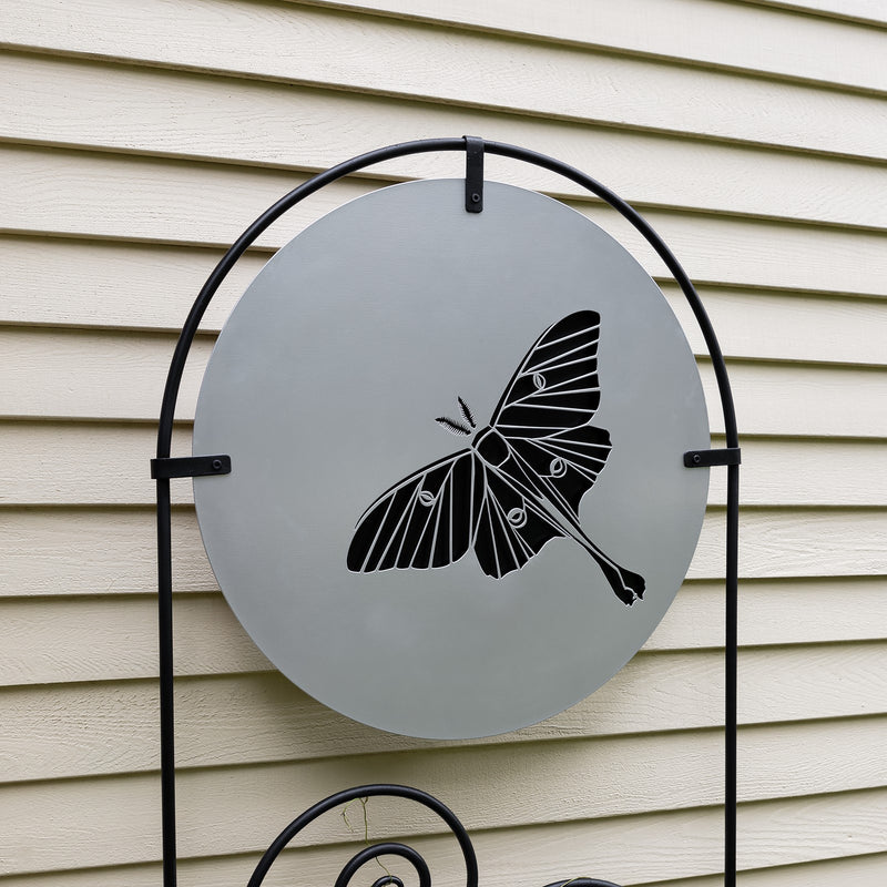 Achla Luna Trellis | Silver & Black Wrought Iron | Pollinator & Gothic Garden Accent | 21 x 82 x 2 in, Free-Standing | Model FT-67