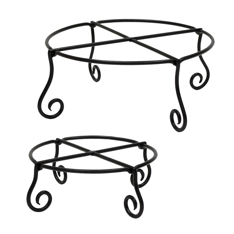 Achla Piazza Plant Stands Set of Two | Black Wrought Iron | Patio & Indoor Planter Stands | Small 10.25 x 4.5 in, Large 14 x 6.25 in | Model GBS-23-24