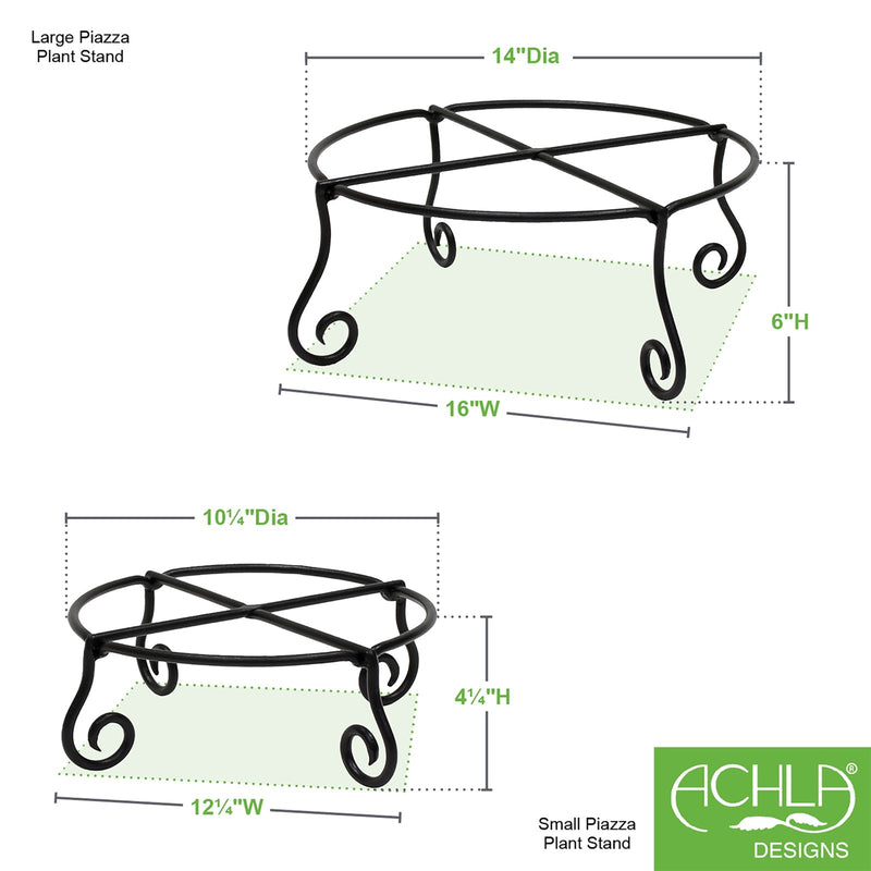Achla Piazza Plant Stands Set of Two | Black Wrought Iron | Patio & Indoor Planter Stands | Small 10.25 x 4.5 in, Large 14 x 6.25 in | Model GBS-23-24