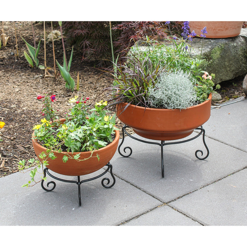 Achla Piazza Plant Stands Set of Two | Black Wrought Iron | Patio & Indoor Planter Stands | Small 10.25 x 4.5 in, Large 14 x 6.25 in | Model GBS-23-24