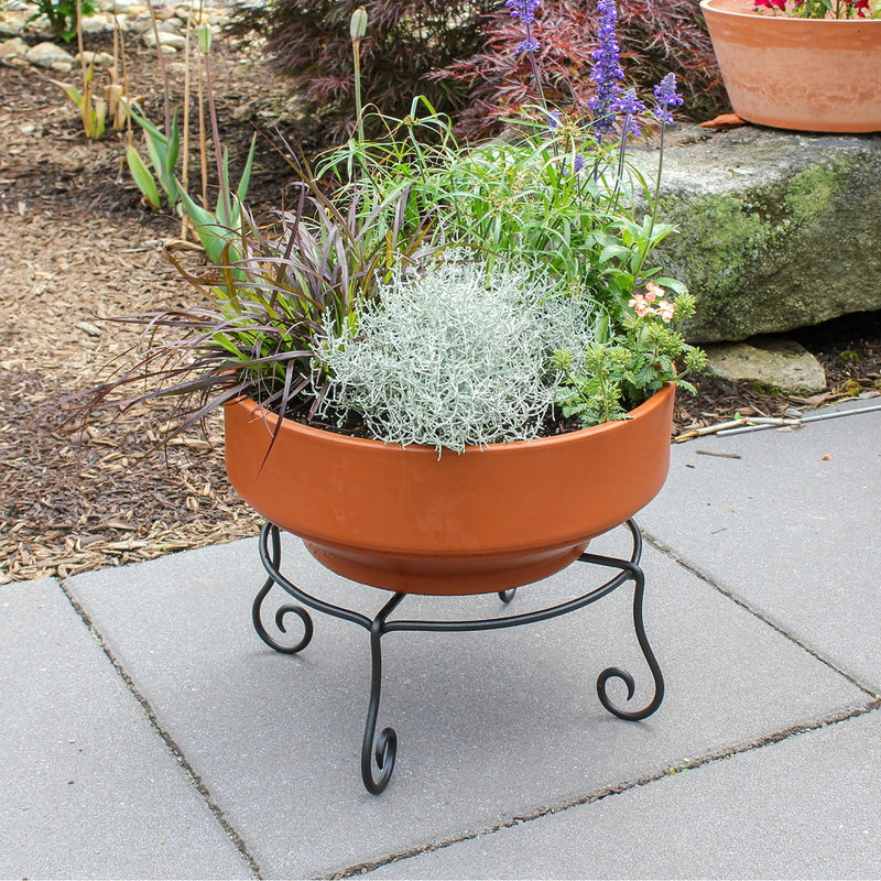 Achla Piazza Plant Stands Set of Two | Black Wrought Iron | Patio & Indoor Planter Stands | Small 10.25 x 4.5 in, Large 14 x 6.25 in | Model GBS-23-24