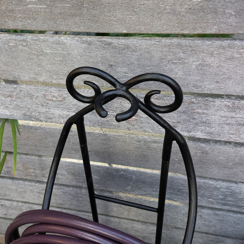 Achla Hose Caddy | Black Wrought Iron Garden Hose Holder & Stake | Small Gardens & Patios | 10 x 36.25 x 10.25 in, Compact | Model HC-05