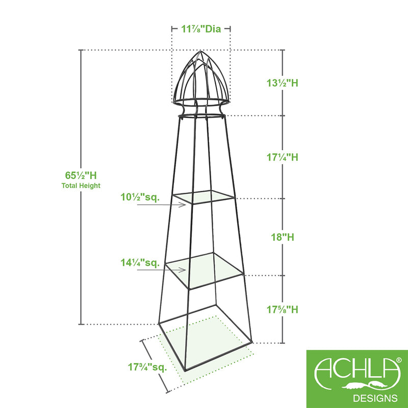 Achla Minar Pylon I 65.5in Wrought Iron Plant Trellis | Graphite Powdercoat | Garden Entryway & Vegetable Bed | 17.75 x 17.75 x 65.5 in | Model PYL-21