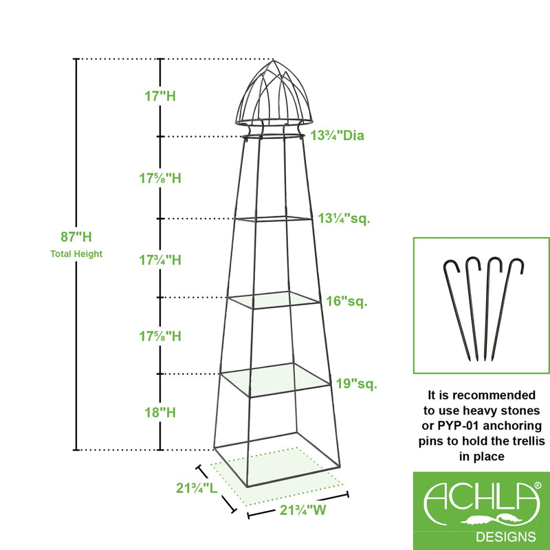 Achla Minar Pylon II 87in Wrought Iron Plant Trellis | Graphite Powdercoat | Garden Entryway & Vegetable Bed | 21 x 21 x 87 in | Model PYL-22