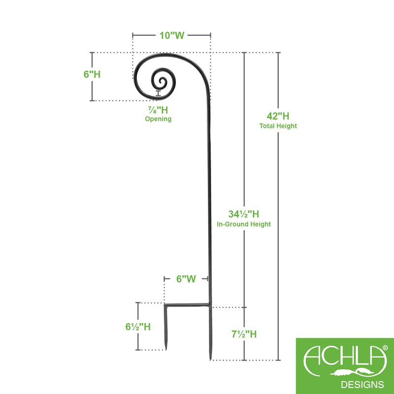 Achla Fiddlehead Poles Pack of 2 Wrought Iron Garden Stakes | Graphite Powdercoat | Lawn & Garden Path | 10 x 0.75 x 42 in | Model PYS-02-2